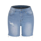 Women Summer Street Denim Shorts High Waist Ripped Hole Stretch Jean Short Pants
