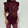 Women's Elegant Lace Embroidery Mesh Short Dress – Half High Collar Mini Dress