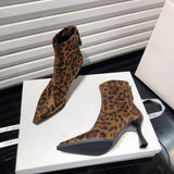 Leopardenmuster Damen-Stiefeletten – Modische Elegante Tanzparty High Heel Stiefeletten