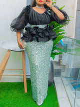 Luxury African Bodycon Maxi Dress – Elegant Puff Sleeve Evening Gown