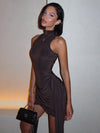 Sexy Turtleneck Sleeveless Mini Dress – Women’s Irregular Ruched Tank Dress