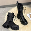 Damen Wadenhohe Motorradstiefel – Punk Gothic Schwarze High Heel Stiefel