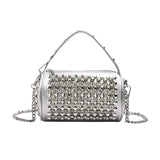 Luxury Cylinder Rhinestone Shoulder Bag | Handmade Crystal Pillow Crossbody