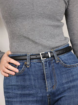 Luxury Genuine Cowskin Leather Waistband with Elegant Silver Metal Buckle