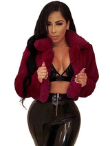 Women's Faux Fur Crop Jacket – Elegant Open Front Lapel Shaggy Fluffy Short Jacket