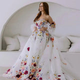 Floral Embroidery Puff Sleeve Prom Dress | Tulle Bridal & Party Gown