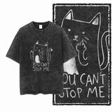 Säuregewaschenes Katzen-Grafik-T-Shirt | Unisex Exklusives Streetwear T-Shirt