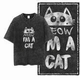 Säuregewaschenes Katzen-Grafik-T-Shirt | Unisex Exklusives Streetwear T-Shirt