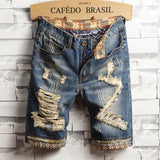 Men’s Ripped Hole Denim Shorts – Summer Thin Cotton Short Jeans