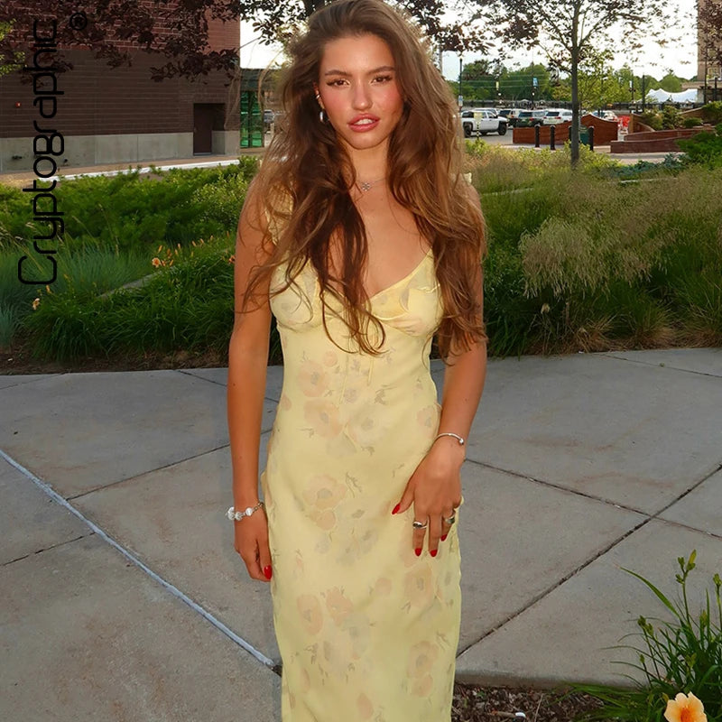 Summer Floral Print Plunge Maxi Dress – Sexy Backless Fairy Sundress