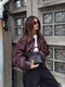 Female High Street Fashion: Retro Wine Red Faux Leather Jacket with Lapels (2025)