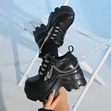 Women’s Gothic 8cm+ Chunky Sole Black Chain Platform Sneakers