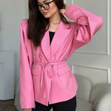 Damenmode-Blazer – Eleganter Schnür-Loose-Mantel, lässige Patchwork-Pendlerjacke
