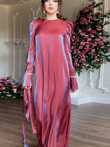 The "Rose-Lustre" Silky Abaya: Stunning Pink High-Shine Moroccan Style Kaftan with Lace-up Waist