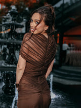 Women’s Sexy Hollow-Out Turtleneck Maxi Dress Short Sleeve Elegant Party & Evening Gown