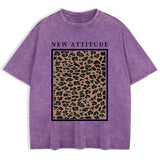 Damen Oversized Washed Cotton Top mit auffälligem Leopardenprint