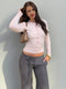 Casual Knit Cardigan Top for Women – Long Sleeve Ribbed Patchwork Slim Blouse