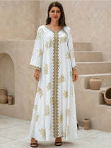 Premium V-Neck Heritage Dress | Sophisticated Button-Detail Abaya Silhouette