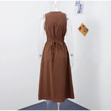 Women’s Elegant Sleeveless Long Dress – Slim Fit Solid O-Neck Maxi