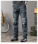 Men's Outdoor Wide Leg Workwear Jeans | Multi-Pocket Straight Fit Denim