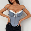 Das „Obsession“ Y2K Spitzen-Patchwork Korsett | Sexy V-Ausschnitt Fischgrät-Bustier