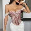 Women’s Royal Style Floral Print Corset Top | Sexy Criss Cross Bandage Bustier