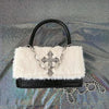 The Plush-Vault Silhouette Gothic Cross Applique Handbag