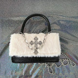 The Plush-Vault Silhouette Gothic Cross Applique Handbag
