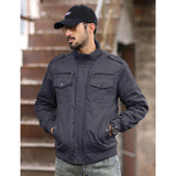 Men's Winter Fleece Bomber Jacket– Multi-Pocket Motorcycle Jacket with Stand Collar