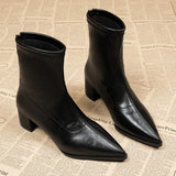 Damen Vintage Ankle Boots mit klobigem Absatz – schmale Passform, spitz zulaufend, kurze Stiefeletten
