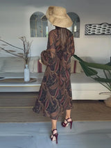 Damen lässiges Maxikleid mit Blumenprint und Schluppenkragen – Elegantes Langarmkleid