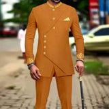 African Slim Fit Men Double Breasted Embroidery Blazer & Matching Pants Set