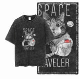 Säuregewaschenes Katzen-Grafik-T-Shirt | Unisex Exklusives Streetwear T-Shirt
