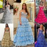 Puffärmeliges, schulterfreies Abendkleid | Mehrlagiges Tüll-Sweetheart-Ballkleid