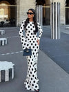 Damen weißes Polka-Dot Maxikleid – lässiges, eng anliegendes O-Neck Kleid