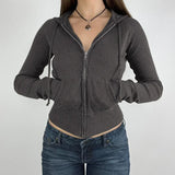 Grunge 2000er Ripp-Kapuzenpullover mit Reißverschluss | Y2K Vintage Kapuzen-Sweatshirt für Damen