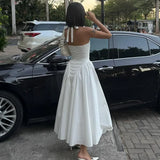 Women’s Sexy Backless Deep V-Neck Maxi Dress – Spliced Halter Sleeveless Dress
