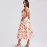 Women's Elegant Pink Peony Floral Corset Dress