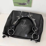 Women’s Large Gothic Black Tote Bag – Y2K Grunge Chain Shoulder Bag
