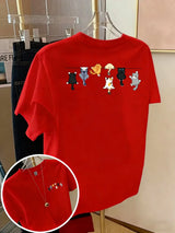 Women's Oversized Cotton Cartoon Cat Print T-Shirt