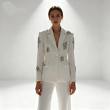 2pcs Crystal Formal Suit Set for Women – Slim Fit Rhinestone Tuxedo – Luxury Business Dinner Suit