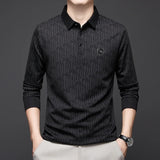 Men's Long Sleeve Polo Shirt with Badge – Business Casual Solid Color Top