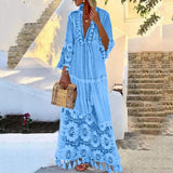 Bohemian Tassel V-Neck Maxi Dress Large Size Lace Solid Fashion Boho Holiday Robe