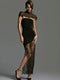 Women’s Sexy Strapless Sheer Lace Two-Piece Set – Turtleneck Hollow-Out Patchwork Dress