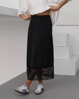 Lässlicher langer Spitzenrock für Damen – schlanker Patchwork-Maxirock mit hoher Taille
