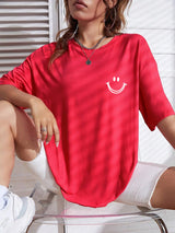 Damen Oversized Baumwoll Streetwear Top mit auffälligem Smile-Motiv