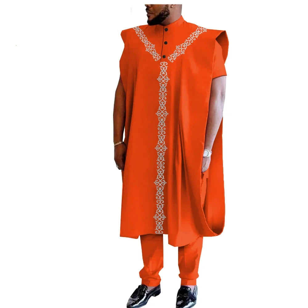 African Men’s 3-Piece SetDashiki Coat, Short Sleeve Shirt, and Ankara Pants