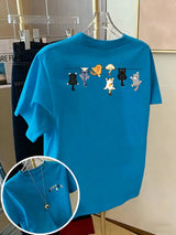 Women's Oversized Cotton Cartoon Cat Print T-Shirt