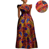 The "Heritage Queen" Floor-Length Gown: Bold Ankara Wax Cotton Dress with Short Sleeves