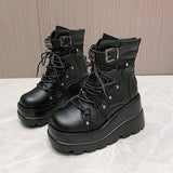 Women’s Gothic Belt Buckle Platform High Wedge Zip Punk Cosplay Ankle Boots